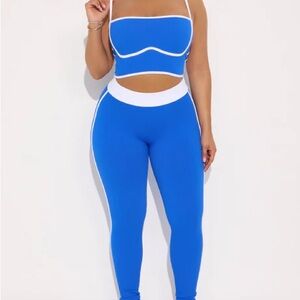Fashion Nova Blue and White Leggings Set